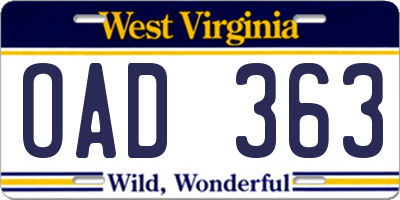 WV license plate OAD363