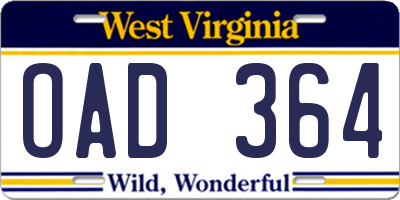 WV license plate OAD364