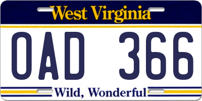 WV license plate OAD366