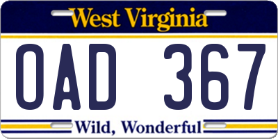 WV license plate OAD367