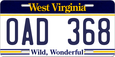 WV license plate OAD368