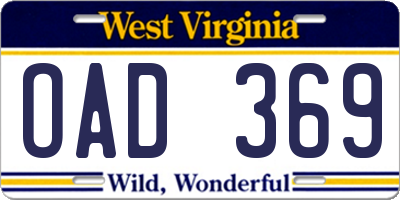 WV license plate OAD369