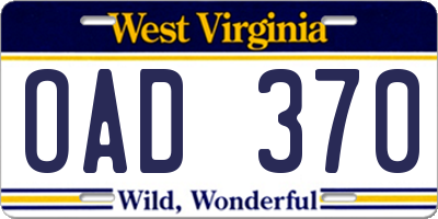 WV license plate OAD370