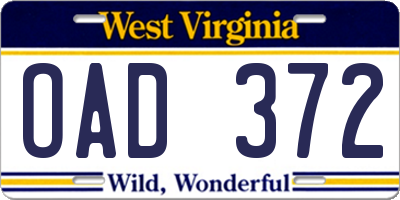 WV license plate OAD372