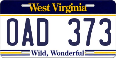 WV license plate OAD373