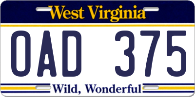 WV license plate OAD375