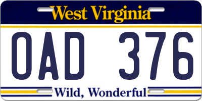 WV license plate OAD376