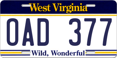 WV license plate OAD377
