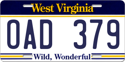 WV license plate OAD379