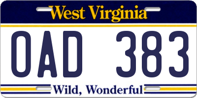 WV license plate OAD383