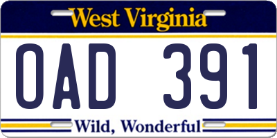 WV license plate OAD391