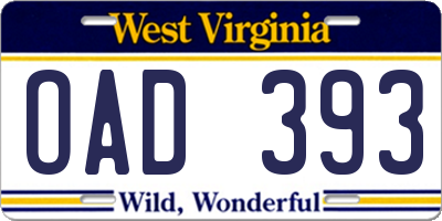 WV license plate OAD393