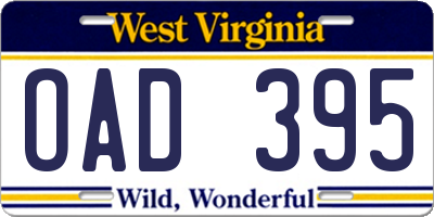 WV license plate OAD395