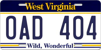 WV license plate OAD404