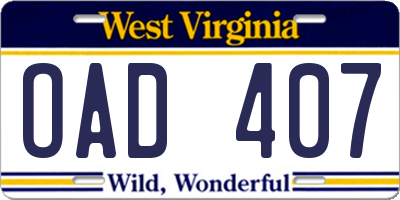 WV license plate OAD407