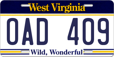 WV license plate OAD409