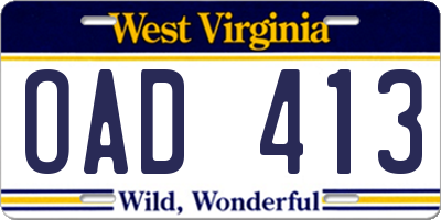 WV license plate OAD413