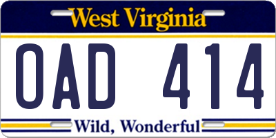 WV license plate OAD414