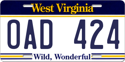 WV license plate OAD424