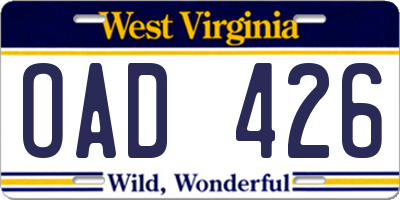 WV license plate OAD426