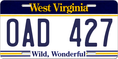 WV license plate OAD427