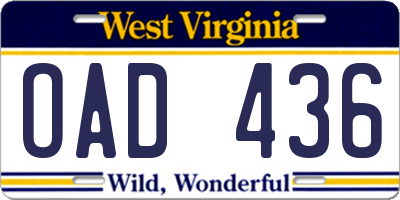 WV license plate OAD436