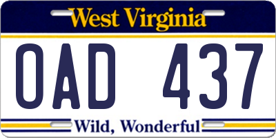 WV license plate OAD437