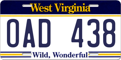 WV license plate OAD438