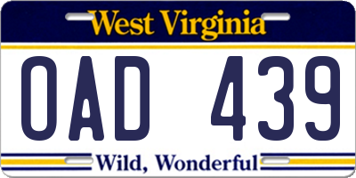 WV license plate OAD439