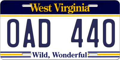 WV license plate OAD440