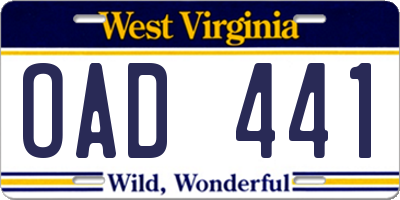 WV license plate OAD441