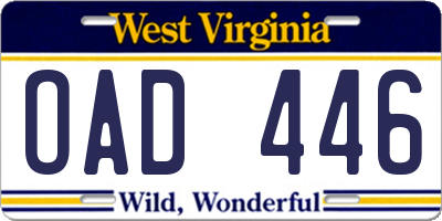 WV license plate OAD446