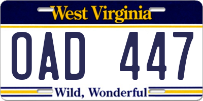WV license plate OAD447