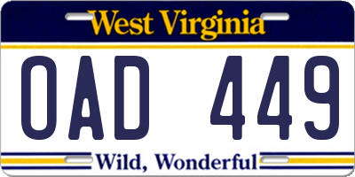 WV license plate OAD449