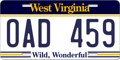 WV license plate OAD459
