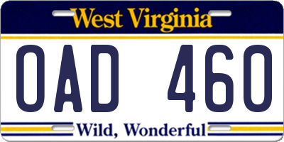 WV license plate OAD460