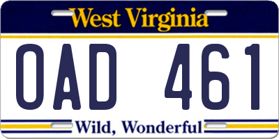 WV license plate OAD461