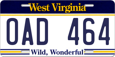WV license plate OAD464