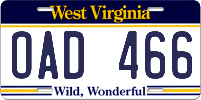 WV license plate OAD466