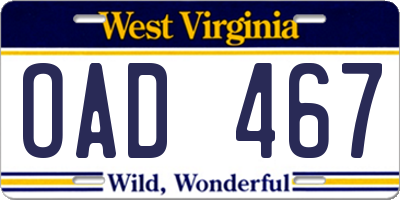 WV license plate OAD467