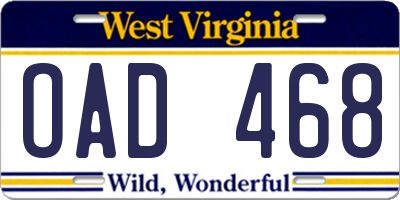 WV license plate OAD468