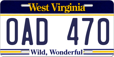 WV license plate OAD470