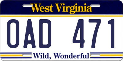 WV license plate OAD471