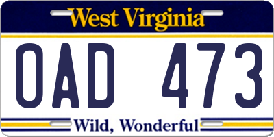 WV license plate OAD473