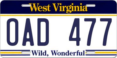 WV license plate OAD477