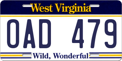 WV license plate OAD479