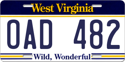 WV license plate OAD482