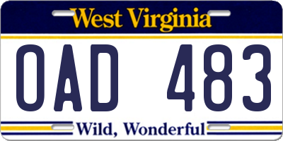 WV license plate OAD483