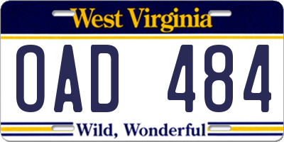 WV license plate OAD484