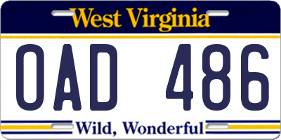 WV license plate OAD486